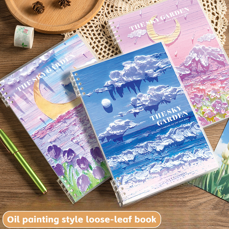 

Latest oil painting style B5 notebook 60 pages replaceable loose leaf thickened spiral binder paper index writing book art style