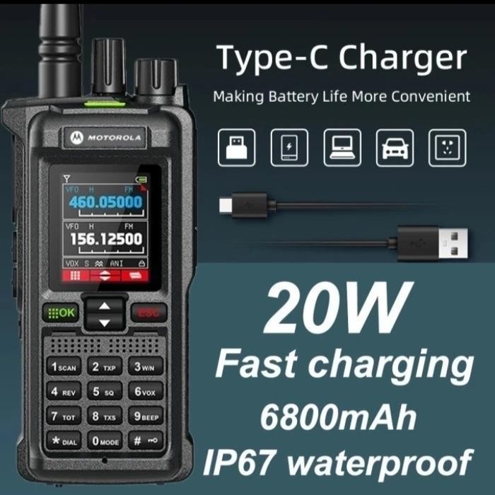 HT handy talkie Motorola GT 12 Radio HT Motorola 4 band 6800 mah , 20 watt TYPE C