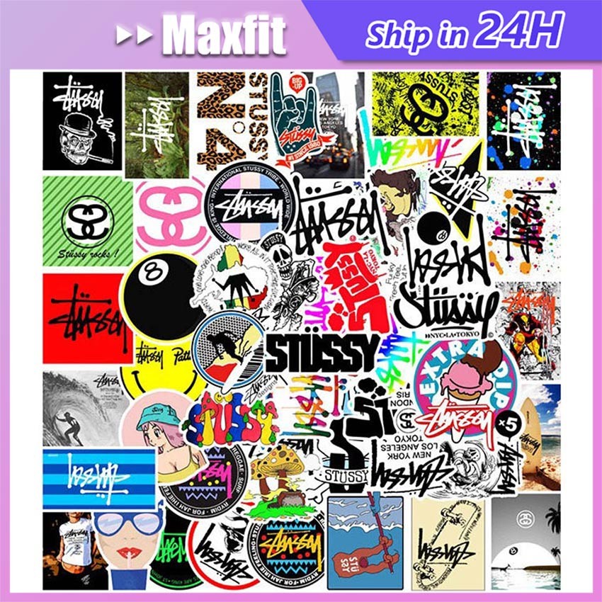 

50Pcs/Set Stiker Stussy Sticker Pack Bootleg Glossy Waterproof Dekorasi Stiker Laptop Buku Journal Koper Casing HP Tablet Laptop Helm Motor Skateboard