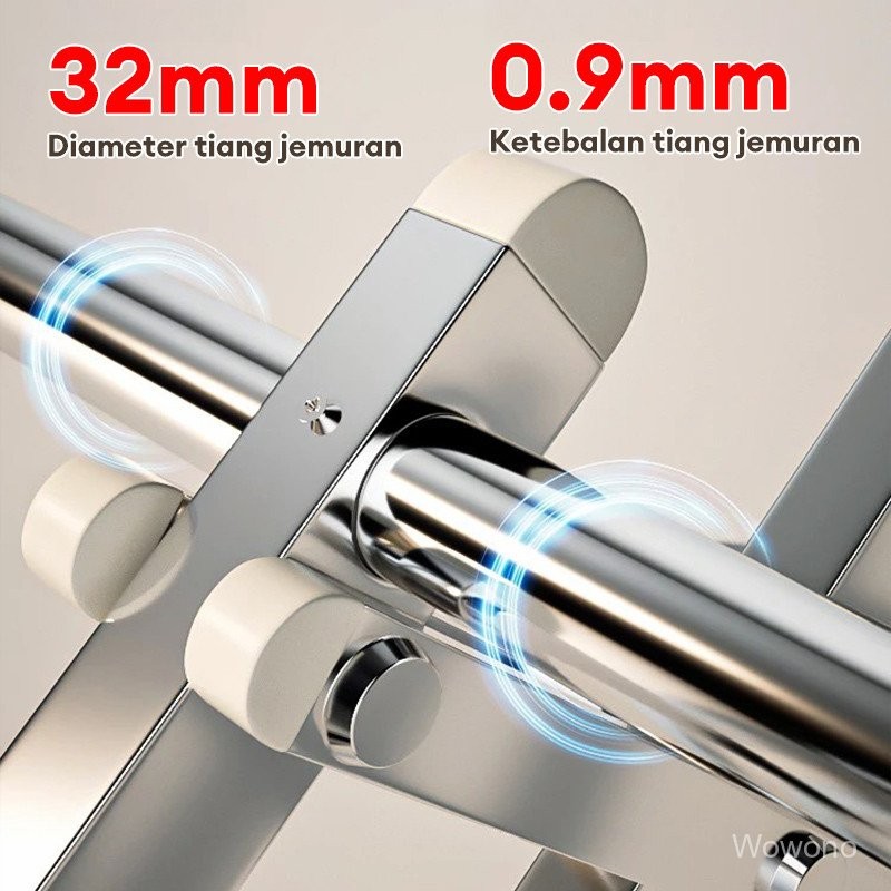 WOWONOO Jemuran Dinding Stainless 120-200cm - Jemuran Lipat Anti Karat Kuat