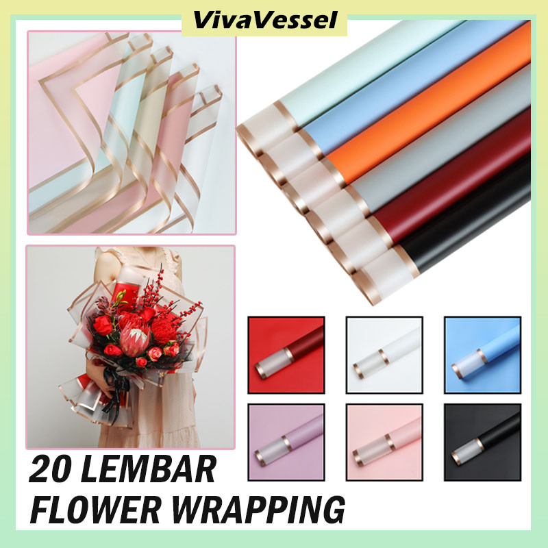 

Kertas Duket Transparent Double Frame/20 Lembar Flower Wrapping/Double Transparent Gold Frame Cellophane
