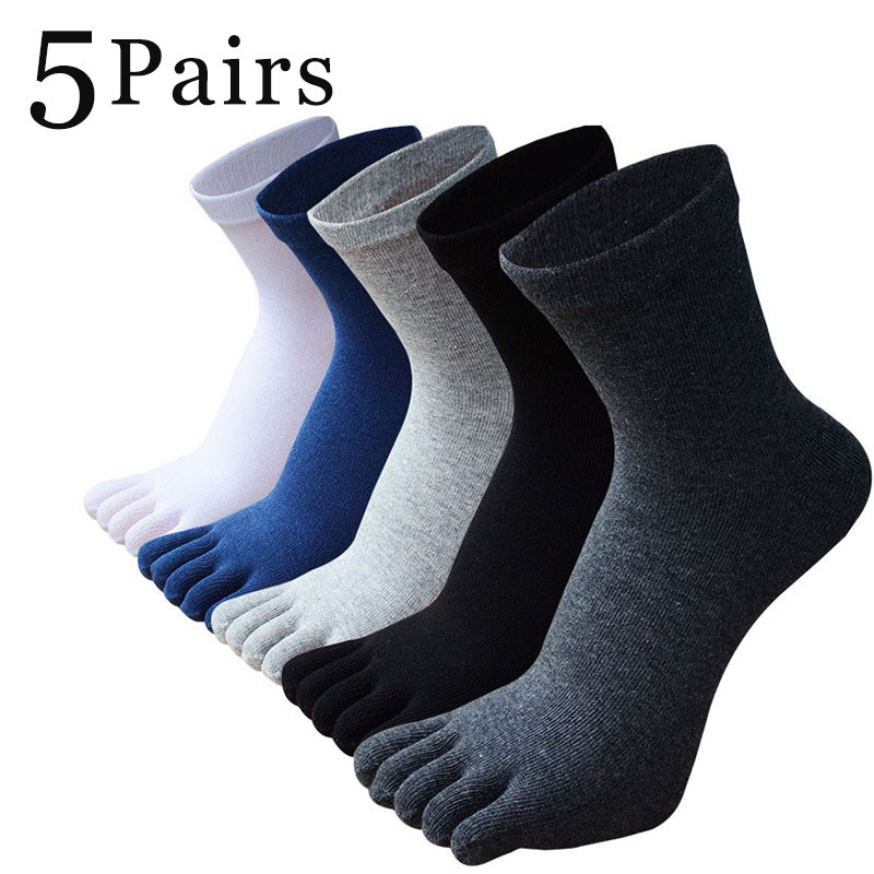 5 pairs of men's solid color five finger socks simple cotton Toe socks odor resistant and breathable