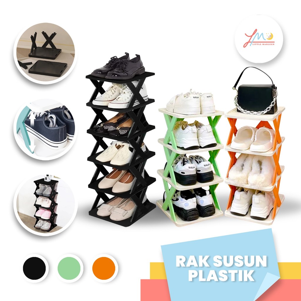 Rak Sepatu Susun Bahan Plastik Tebal Tempat Sepatu Susun 4/5/6 Rak sepatu Portable