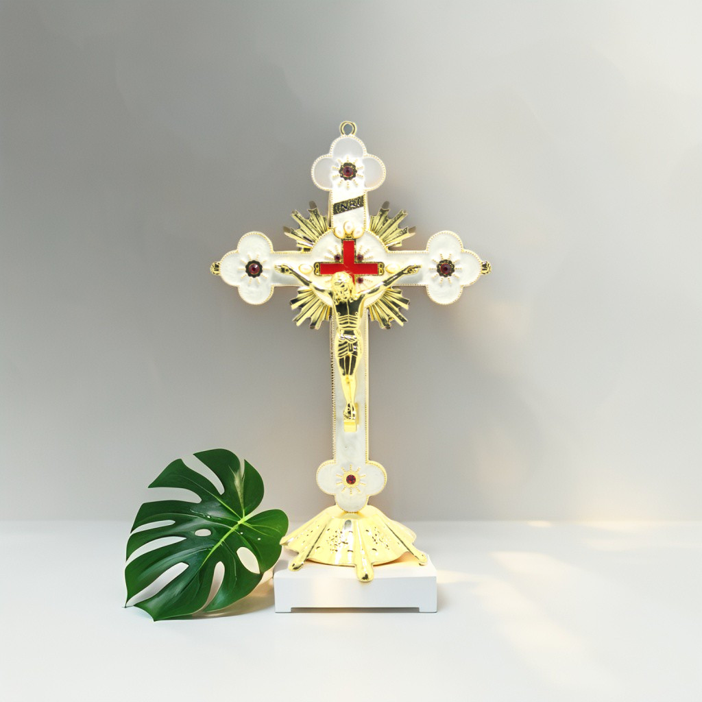 SALIB DUDUK CAHAYA 30 CM / SALIB DUDUK KATOLIK EKSKLUSIF / SALIB MEJA / SALIB ALTAR KATOLIK