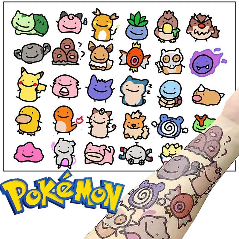 

30Pcs Pokemon Temporary Tattoo Stickers Cartoon Waterproof Pikachu Sticker Funny Kawaii Kids Girl Birthday Gift Toy