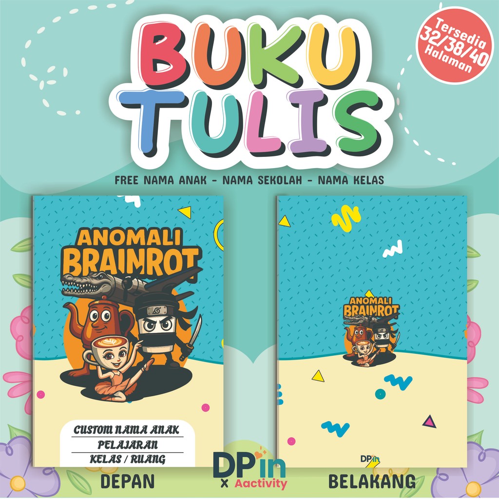 

BUKU TULIS BIASA, LATIN , KOTAK KECIL, KOTAK BESAR , Anak Lucu Anomali Brainrot tung tung sahur - Custom Nama - 40 Hal - 4 Variasi Isi Stationery