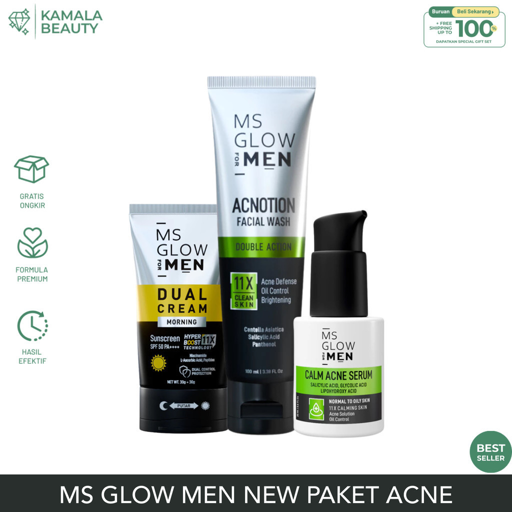 Skincare Penghilang Jerawat Pria MS Glow Men Paket New Acne Package Ms Glow For Men Beruntusan