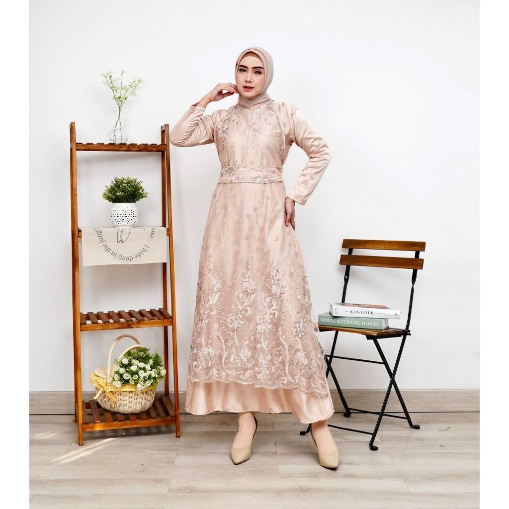 2IN1 THALITA DRESS INNER + OUTER BRUKAT TILLE PREMIUM / FREE BELT / SET GAMIS MAXI DRESS KONDANGAN P