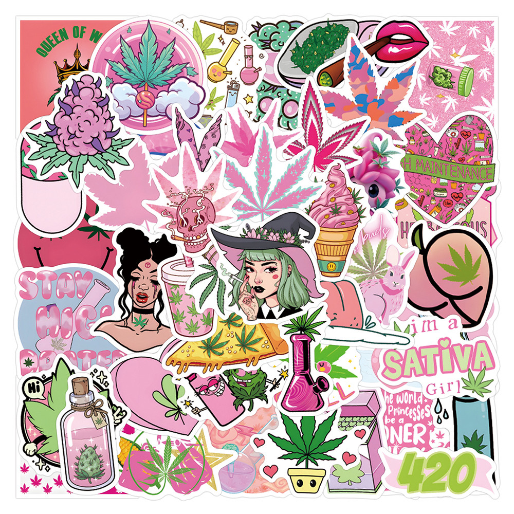 

10/30/55/110PCS Pink Weed Leaves Graffiti Stickers Funny Trend Decals Toys DIY Waterproof Motorcycle Laptop Skateboard Car Toys