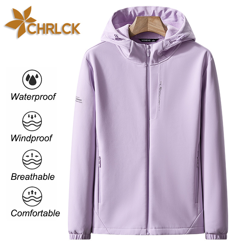 CHRLCK Women 's Waterproof Hiking Jacket Fleece Windproof Running Jacket Men Camping Fishing Hunting