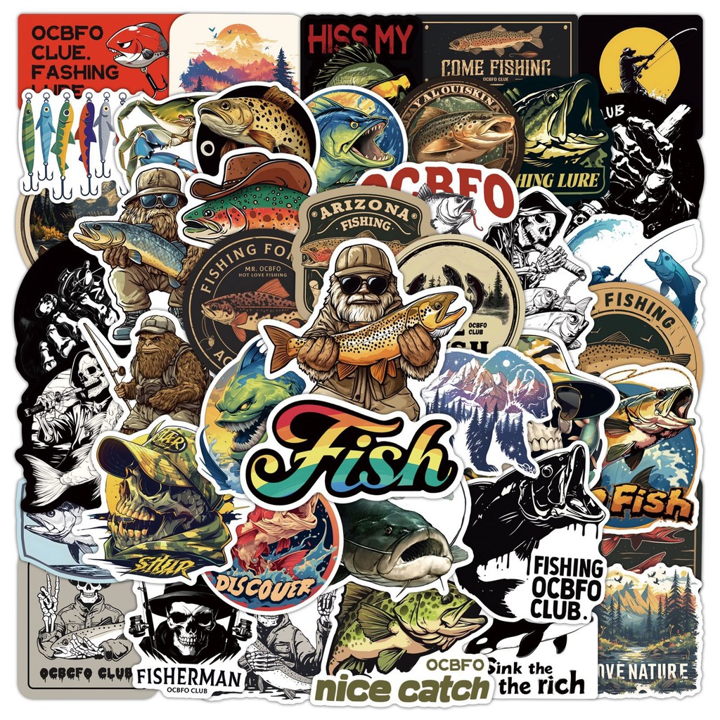 

10/30/50PCS Fishing Personalized Cool Waterproof Graffiti Stickers Decoration DIY Suitcase Notebook Phone Case Water Cup Decal