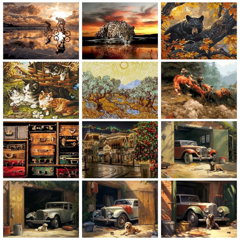 

RUOPOTY Diy Painting By Numbers 40x50cm Kits For Adults Car And Dog Wall Art Picture Acrylic Canvas Painting For Home Wall Decor