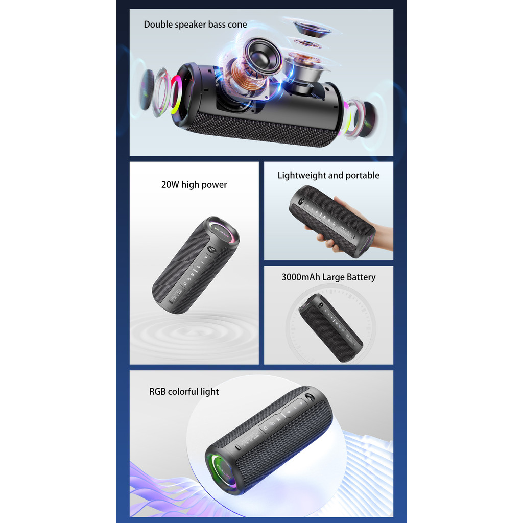 ZEALOT S49 Pro 20W BT Wireless Speakers, Outdoor Portable Subwoofer Speaker, 3000mAh Battery, 10 Hou