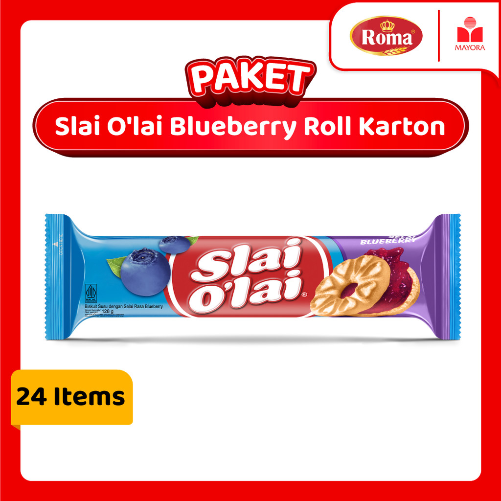 

Paket Biskuit Roma Slai O'Lai Blueberry Roll 128 Gram Karton