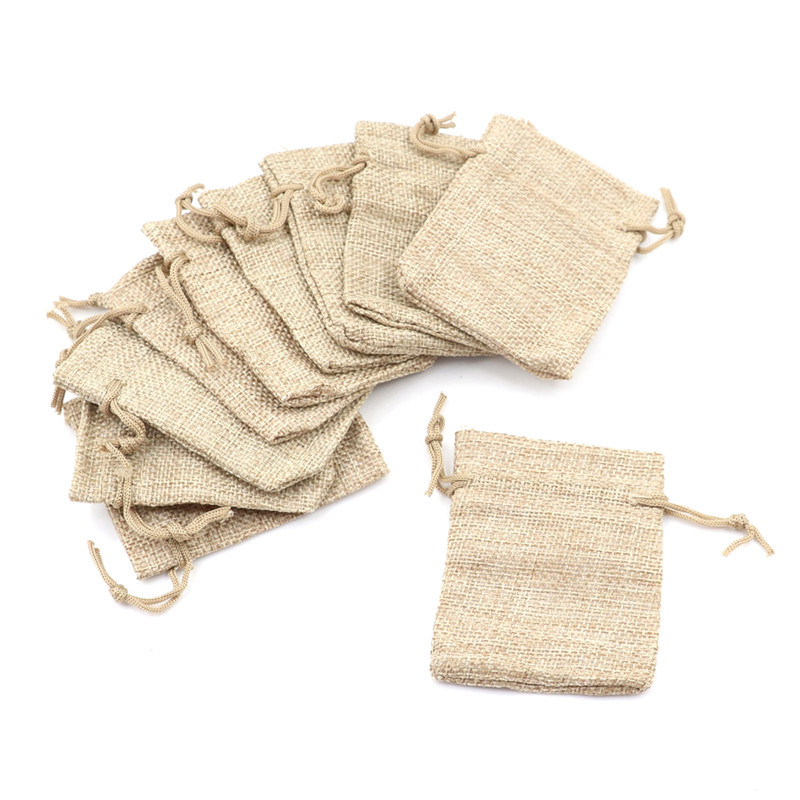 

10pcs Small Burlap Jute Sack Linen Pouch Bag Drawstring Wedding Supplies