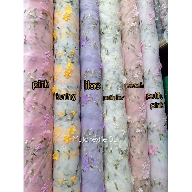 kain/bahan tile bordir bunga 3D