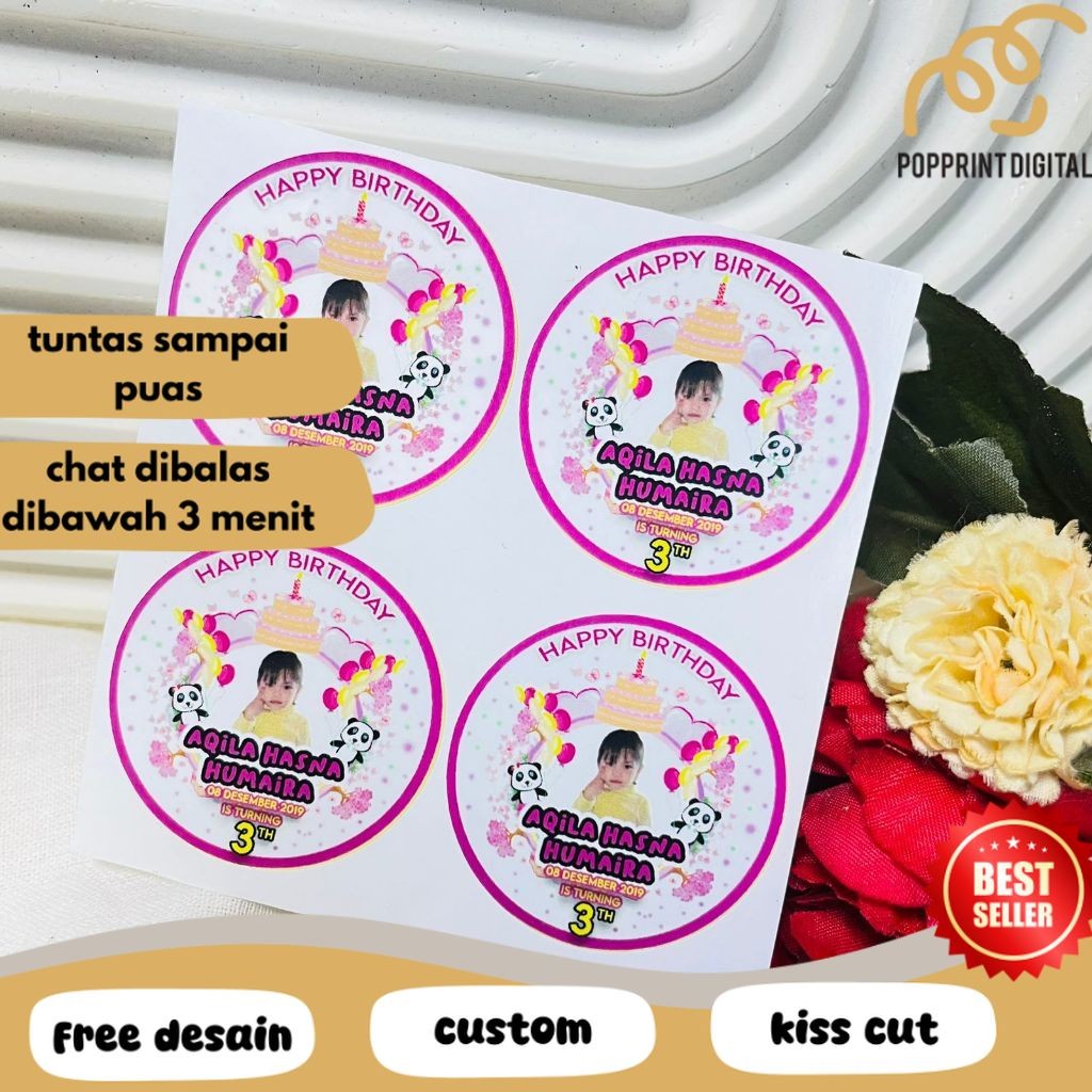 

PpD 2-4 Vinyl Stiker Ulang Tahun Sticker Label Undang Happy Birthday Uk.Kecil Free Design