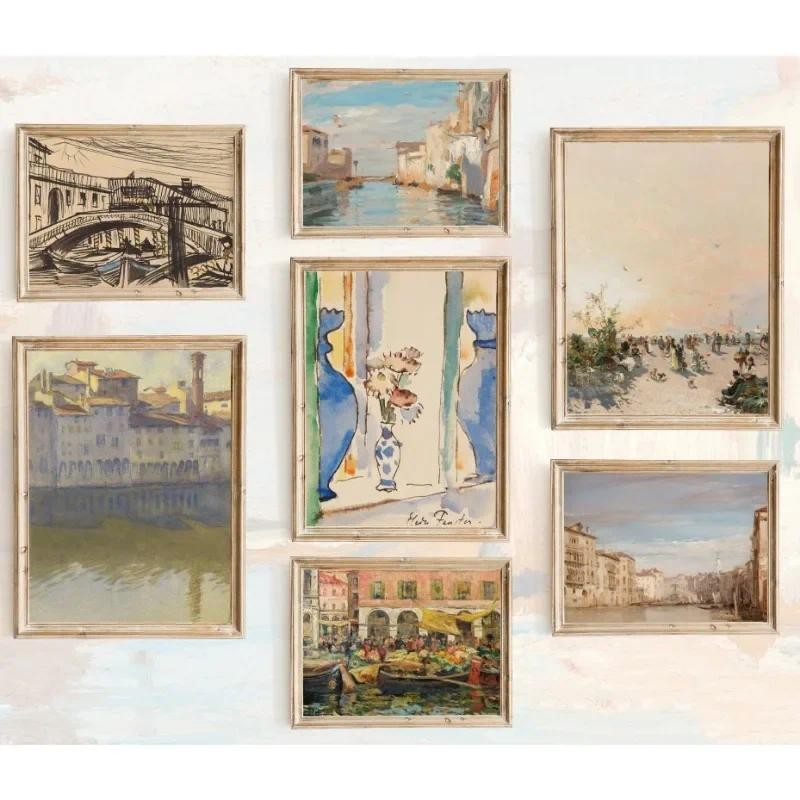 

Colorful Abstract Venice Canal Italian Landscape Poster Canvas Painting Italy Antique Gallery Wall Art Living Room Home Decor