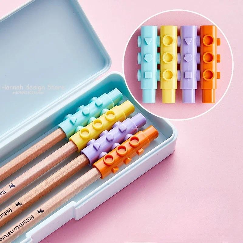 

4Pcs Plastic Blocks Pencil Cap Pencil Holder Can Be Spliced As Pen Extender Protect Pencil Head Bag Clean School Staitonery
