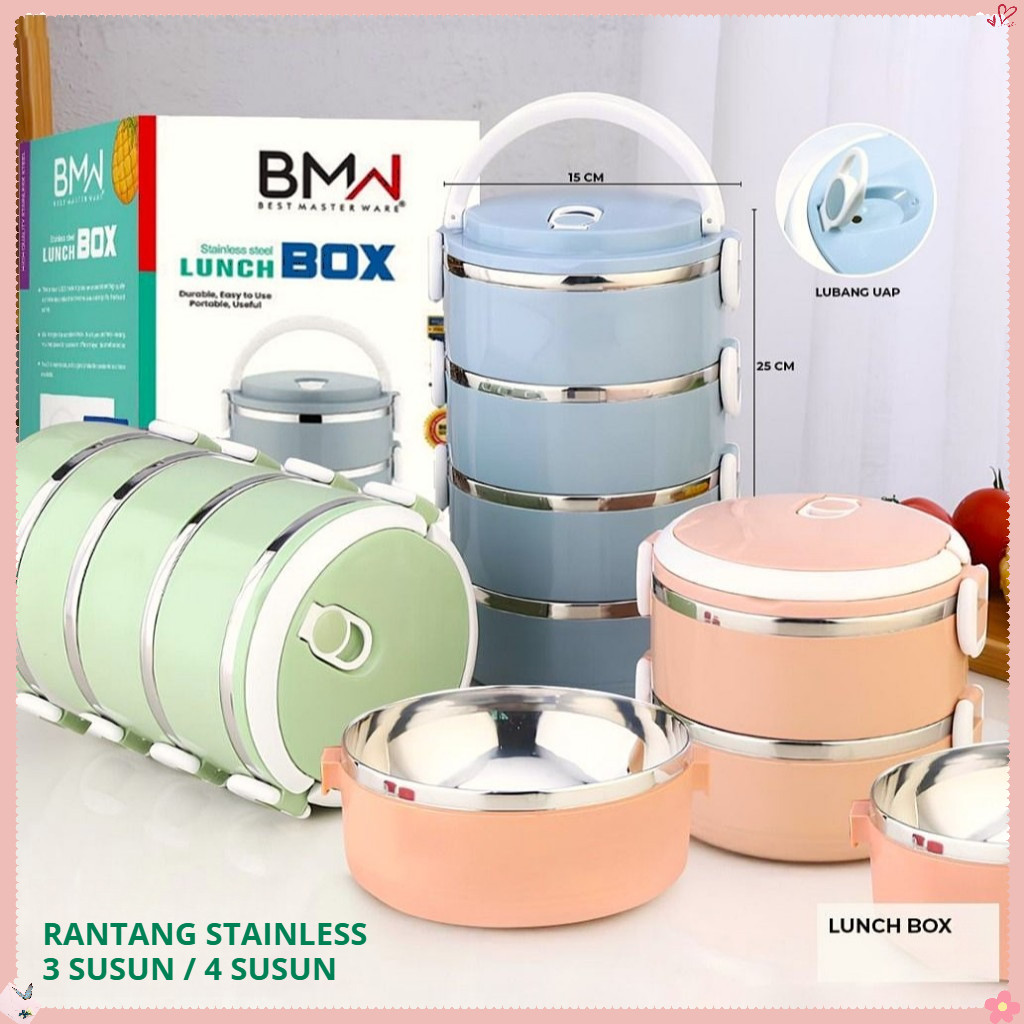 RANTANG 3 SUSUN / 4 Susun / Tempat Bekal 4 / 3 Susun Stainless Tahan Panas / RANTANG NASI LAUK