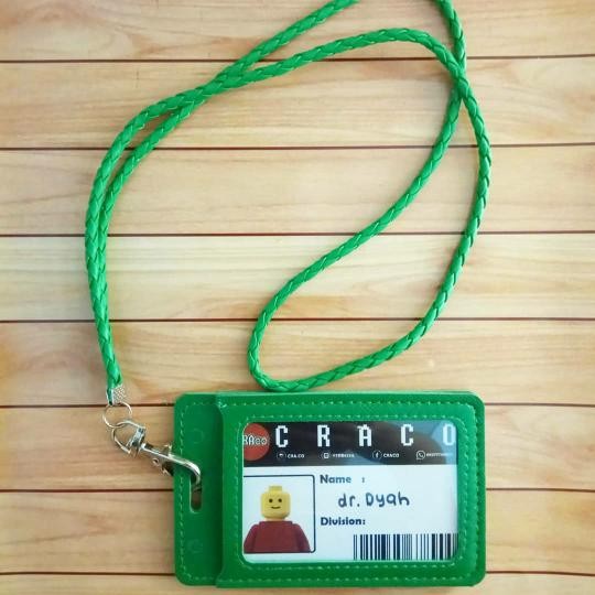 

Promo nametag id card holder lanyard faux leather hijau
