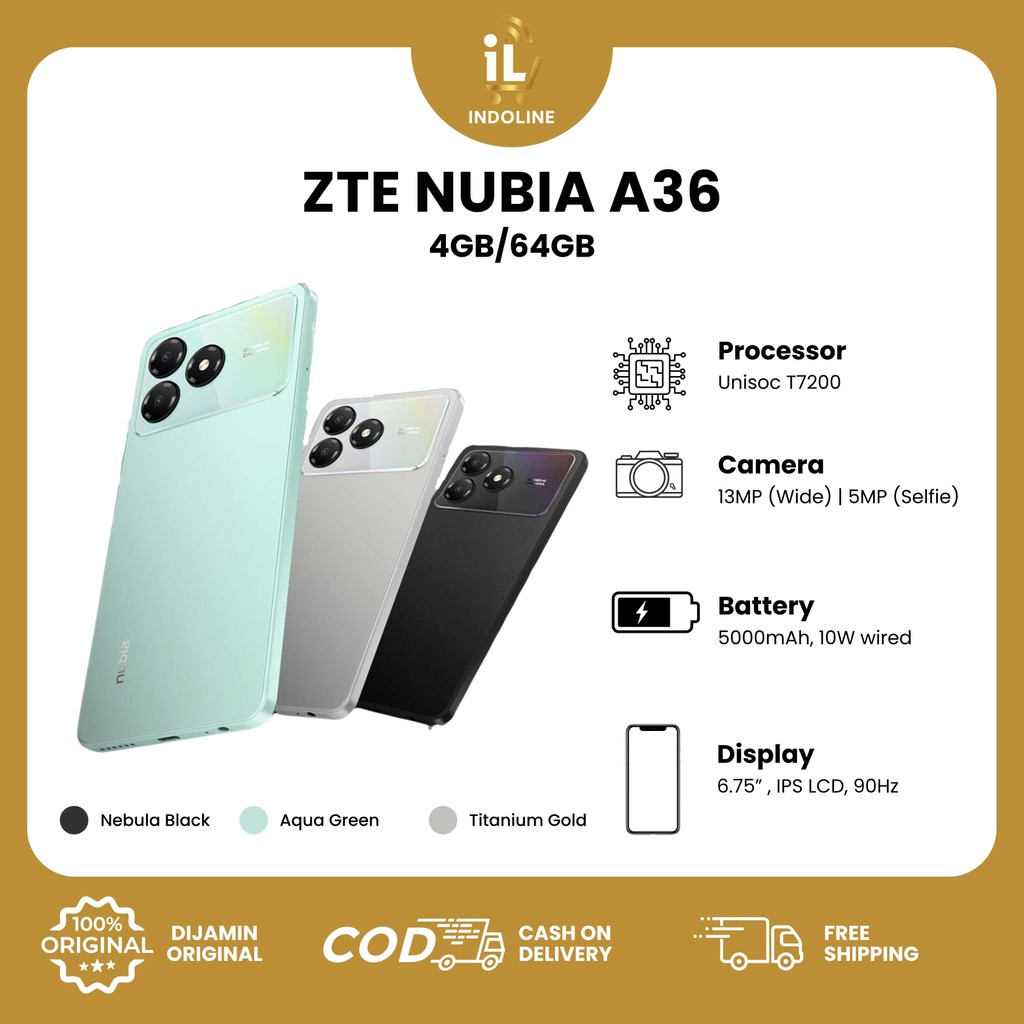 ZTE NUBIA A36 RAM (4+8)GB/64GB HP SMARTPHONE 5000MAH GARANSI RESMI
