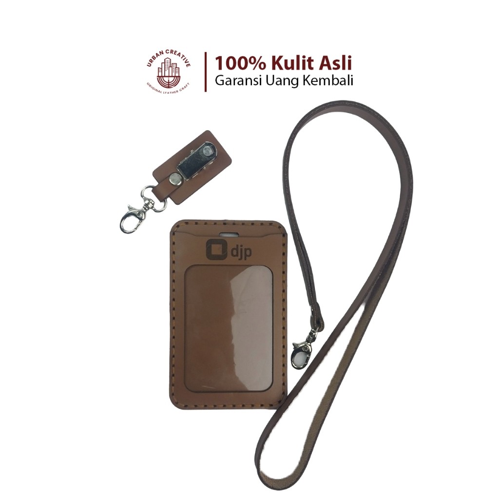 

Sale URBAN CREATIVE Gantungan Nametag Tempat ID Card Holder Kulit+Lanyard Custom Free Desain&Grafir NT3PT Terlaris