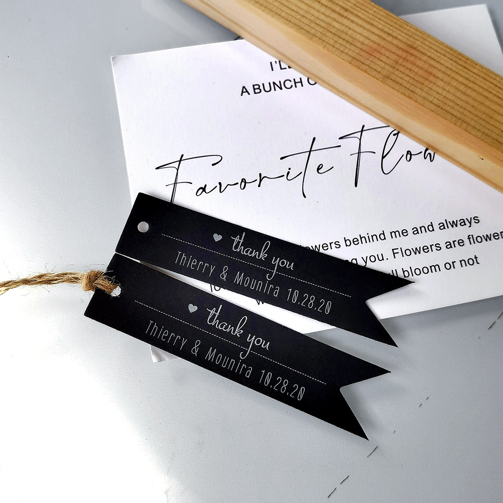 

BT1-100 Pcs 18x80mm Custom Strip kraft paper Label Wedding Favor Gift Tags Box Gift Key Candy Thank You Cards For Business