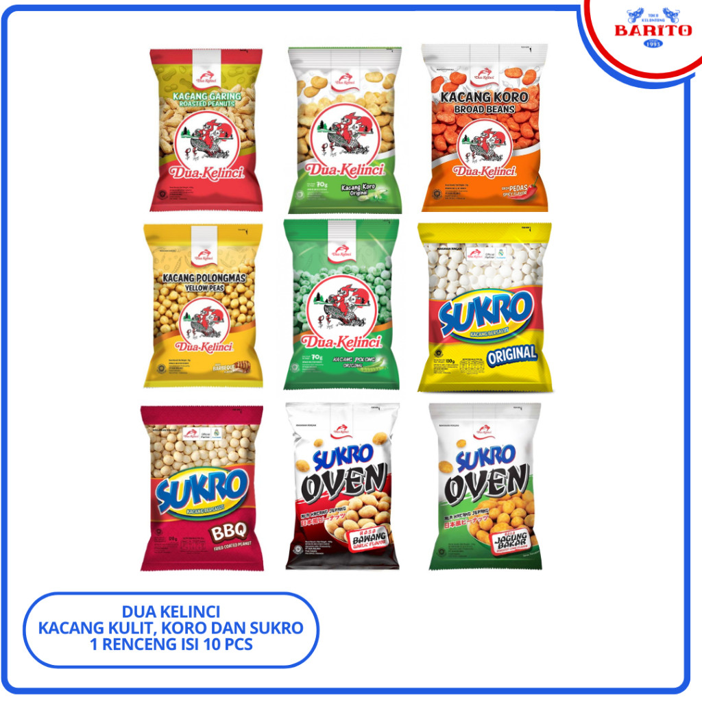 

Dua Kelinci Kacang Kulit, Koro, Polong dan Sukro, 9GR 1 Renceng isi 10 PCS