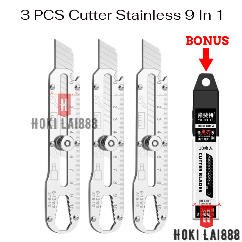 

HKL - [BUN] Cutter Serbaguna Set 3 PCS + Bonus 1 Tube Isi Pisau | Stainless 9 Fungsi Tajam & Kuat