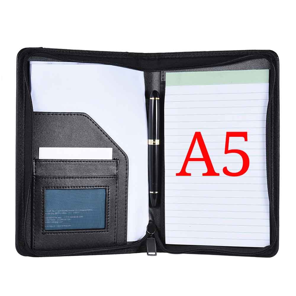 

Portable Business Portfolio Padfolio Folder Document Case Organizer A5 PU Leather with Business Card Holder Memo Note Pad