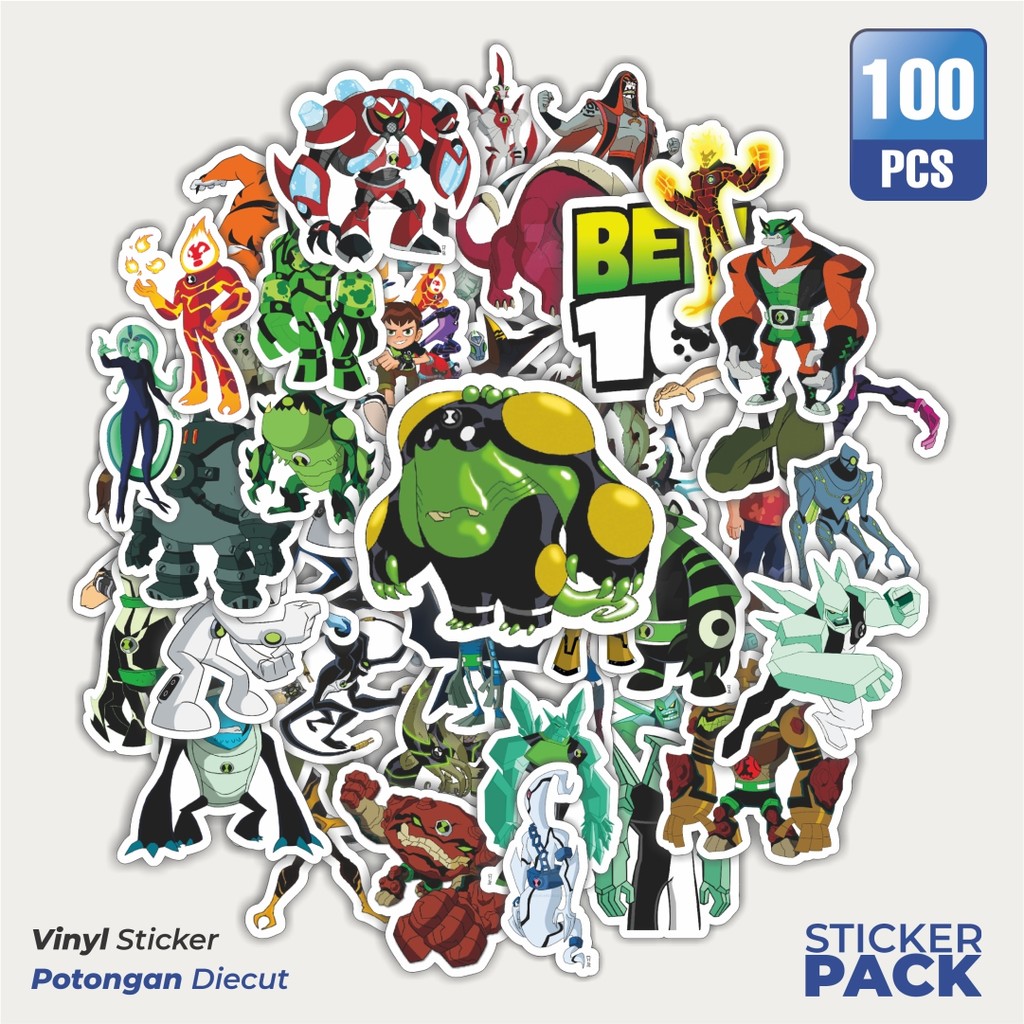 

100 PCS STIKER Kartun Series Ben Ten Karakter Mix Waterproof Aesthetic- Untuk Laptop, Motor, dan Helm - Paper Stationery Pack