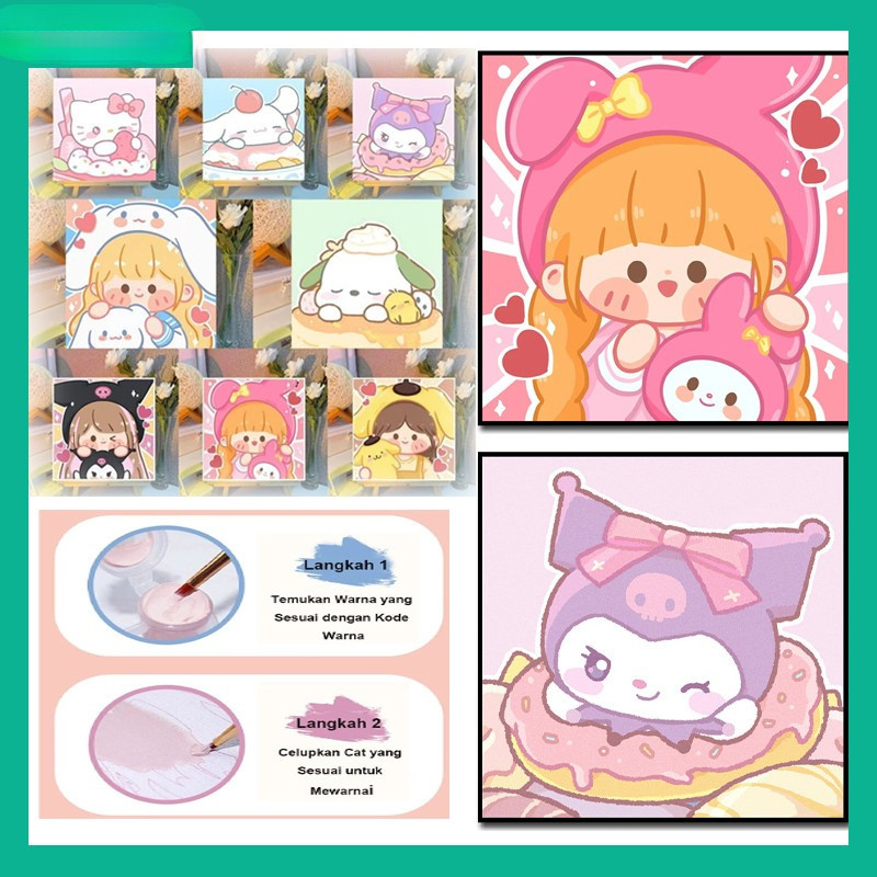 

Kartun Sanrio DIY Painting Kit Canvas Paint Set / Canvas Painting By Number 20x20 / Kit Kartun Canvas Paint By Number Digital Melukis