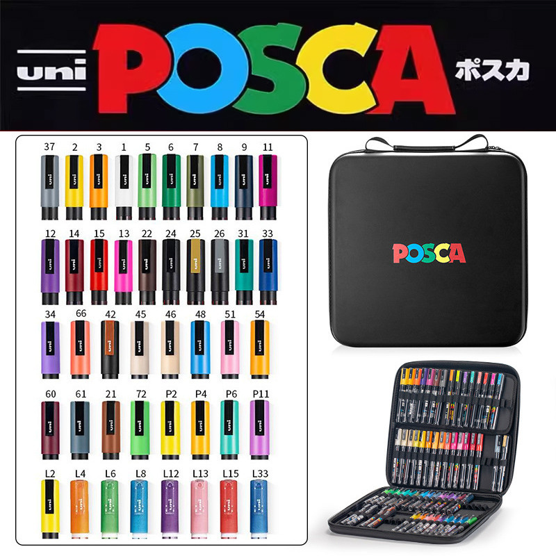 

New Uni Posca Paint Marker Pen Set with Original POSCA Gift Bag 36/40/44/47/50/53/60 Colors PC-1M 3M 5M Painting Graffitti Art