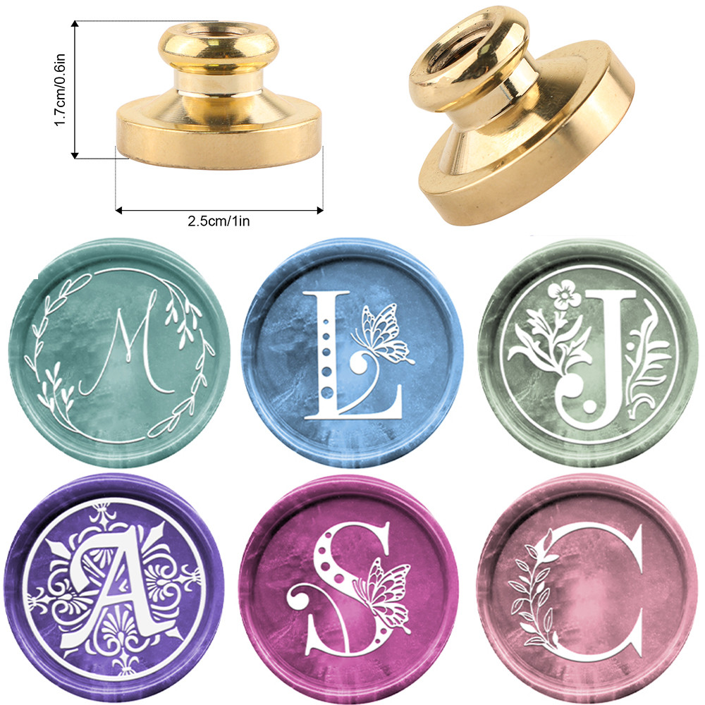 

25mm Round Wax Seal Stamp Letter J L M A S C Flower Sealing Wax Stamper for DIY Wedding Birthday Party Invitations Card Envelope