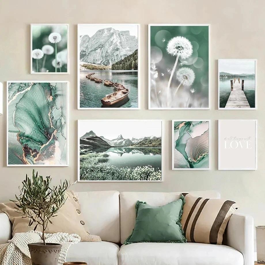 

Scenery Picture Green Lake Dandelion Marble Landscape Aesthetic Canvas Painting Posters and Prints For Living Room Decoration