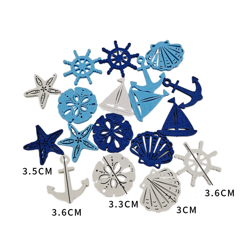 

50pcs/set Mini Mixed Marine Blue White Wood Crafts DIY Scrapbooking Embellishment Hanging Wooden Pendant Ornaments Decoration