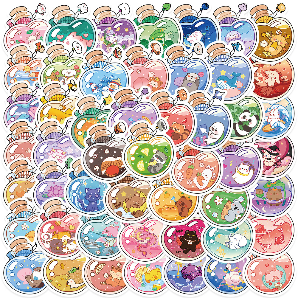 

50pcs Cute Cartoon Colorful Spirit In A Bottle Stickers For Laptop Guitar Scrapbook Phone Waterproof Vinyl Decals