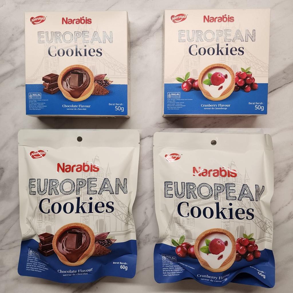 

Naraya Narabis European Cookies Rasa Chocolate Cranberry 60g / 50g Box