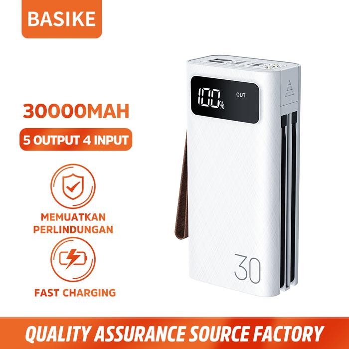 Powerbank 30000mah BASIKE asli Lampu sorot bandwidth - Putih