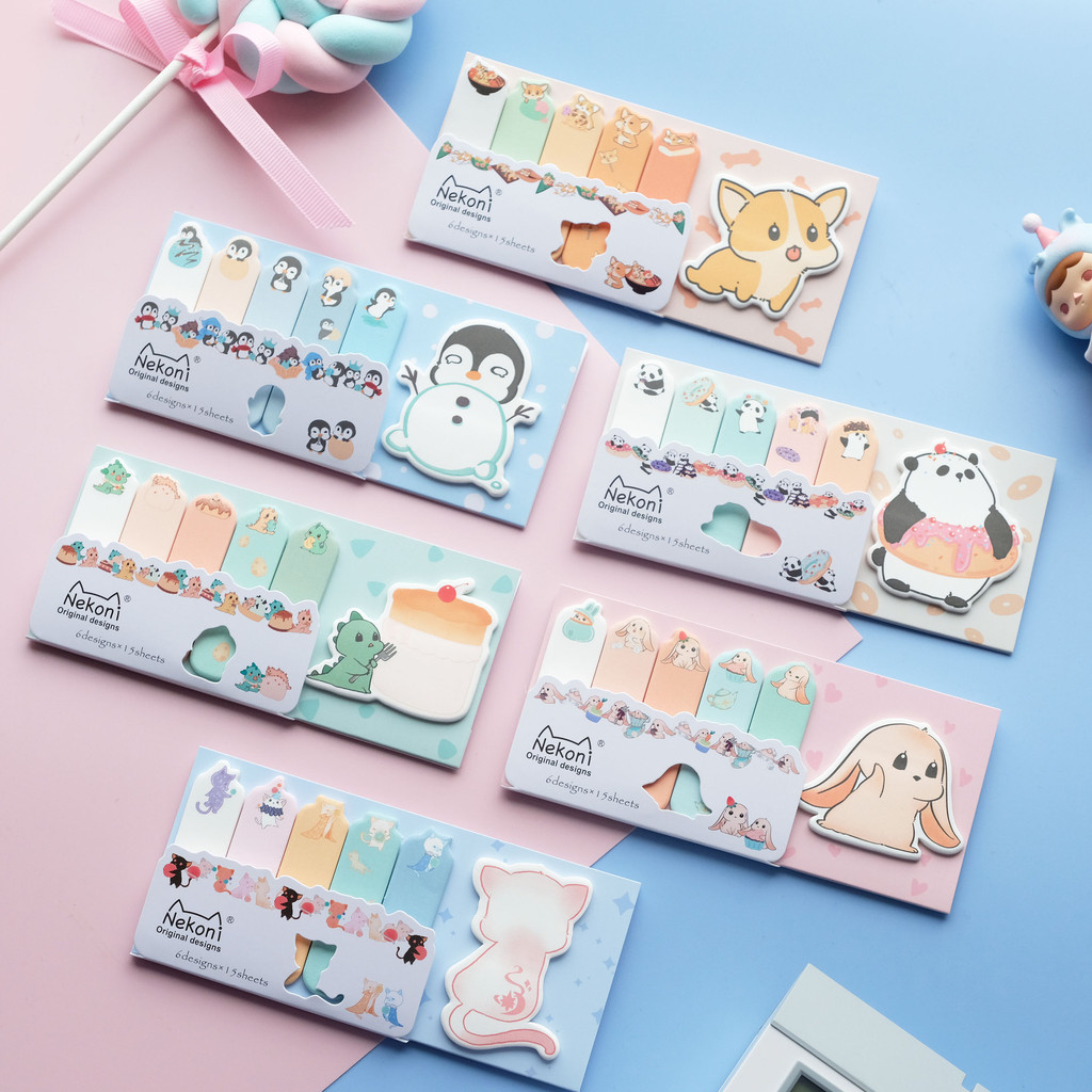 

2 Packs Kawaii Cartoon Animal Memo Pads Cute Penguin Dinosaur Cat Dog Sticky Notes Label Student Stationery School Office Supply