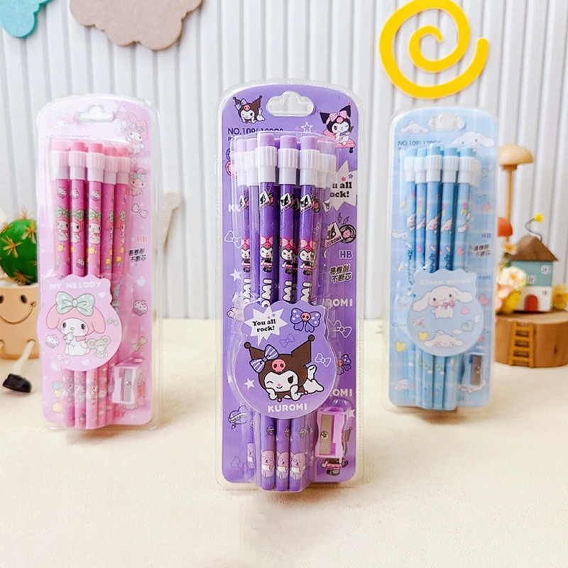 

12pcs Anime Kuromi My Melody HB Pencil Figure Cartoon Pencil Kawaii Cinnamoroll Student Pencil Sharpener Stationery supplies Kid