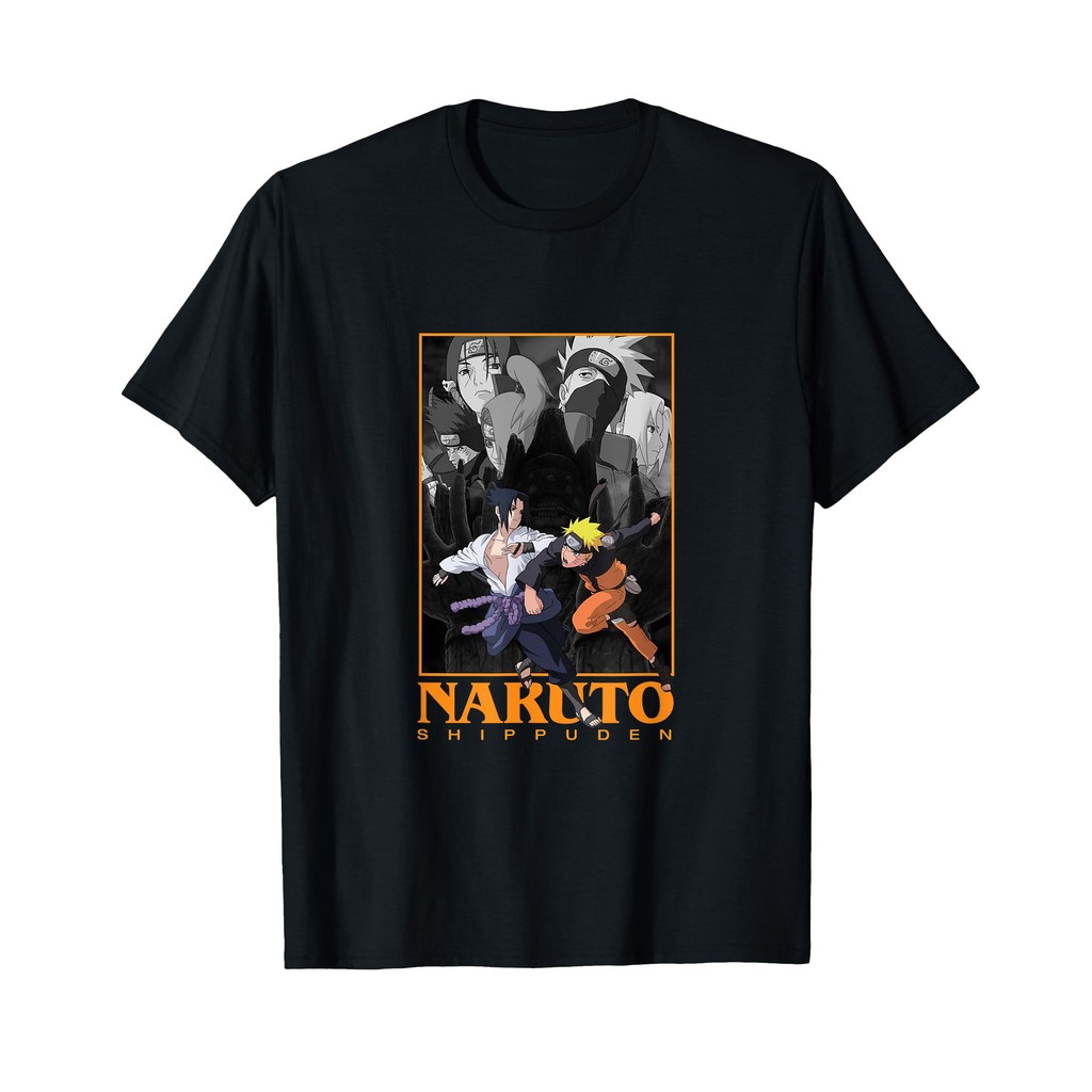 Kaos Hitam Naruto Shippuden Original - Desain Penuh Naruto vs Sasuke Pose Tempur + Figur Latar Hitam