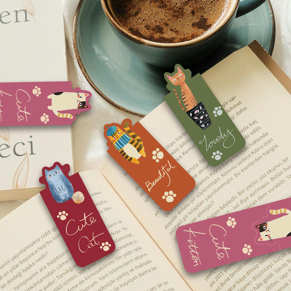 

4PCS Cute Cat Magnetic Folding Bookmark Book Marking Page Clip DIY Student Stationery Creative Gifts