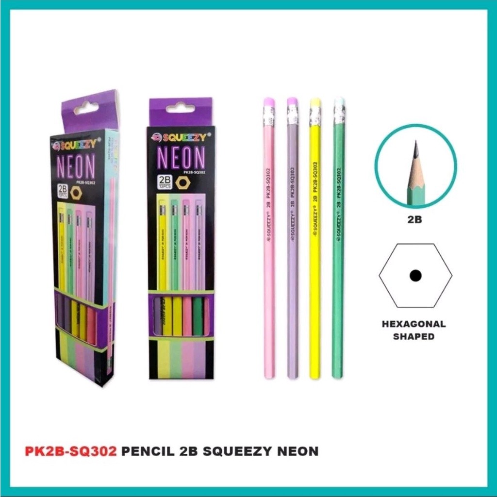

Pensil Tulis Kayu 2B Neon Bentuk Hexagonal Dengan Penghapus Diatasnya Sq-302