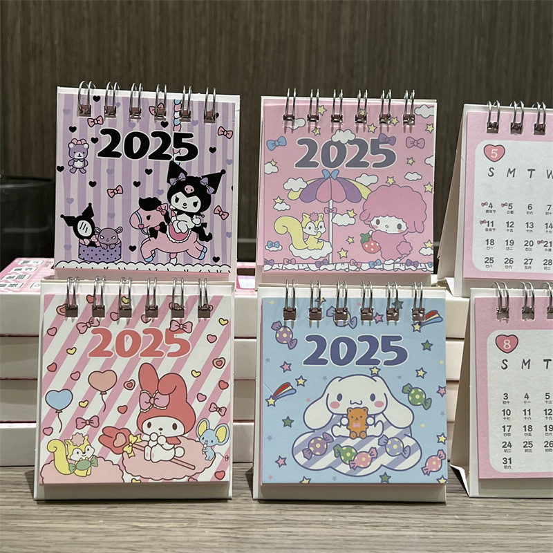 

New 2025 Sanrio Cartoon Calendar Kuromi Cinnamoroll Mini Desk Calendar Desktop Ornament Small Calendars Schedule Planning