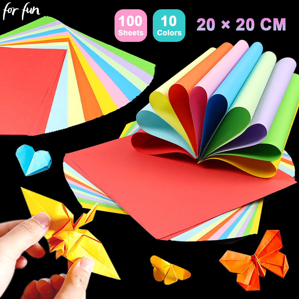 

For Fun 100 Sheets Double Sides Colored Paper 20x20cm Square Origami 10 Colors Children's Handmade Origami DIY Paper Cutting