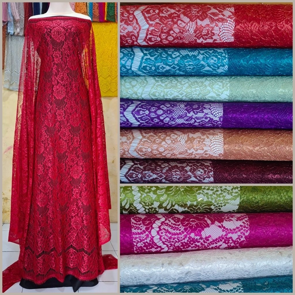 kain kebaya brokat semi prancis glossy bahan kebaya benang metalik