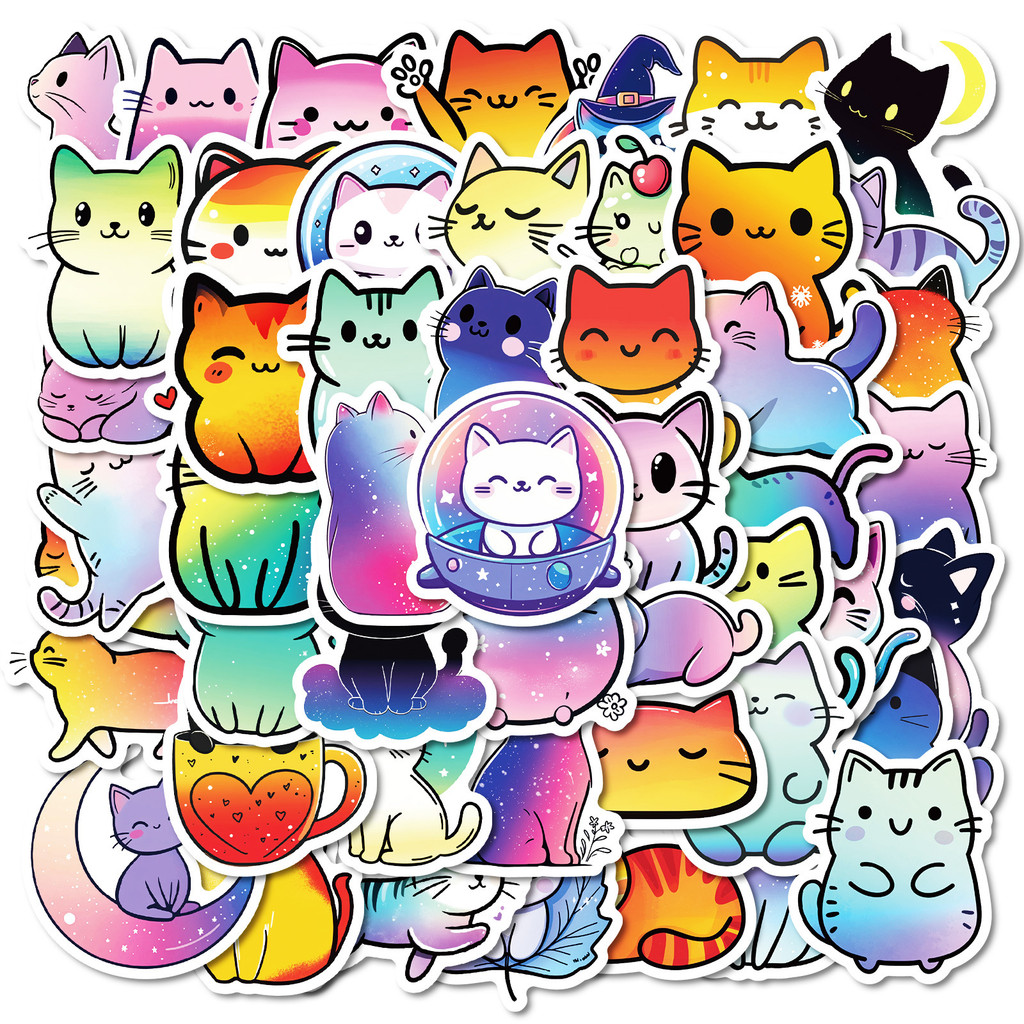 

10/30/50pcs Cute Gradient Colorful Cat Stickers Kawaii Cartoon Graffiti Sticker Phone Water Bottle Luggage Decals for Kids Toy
