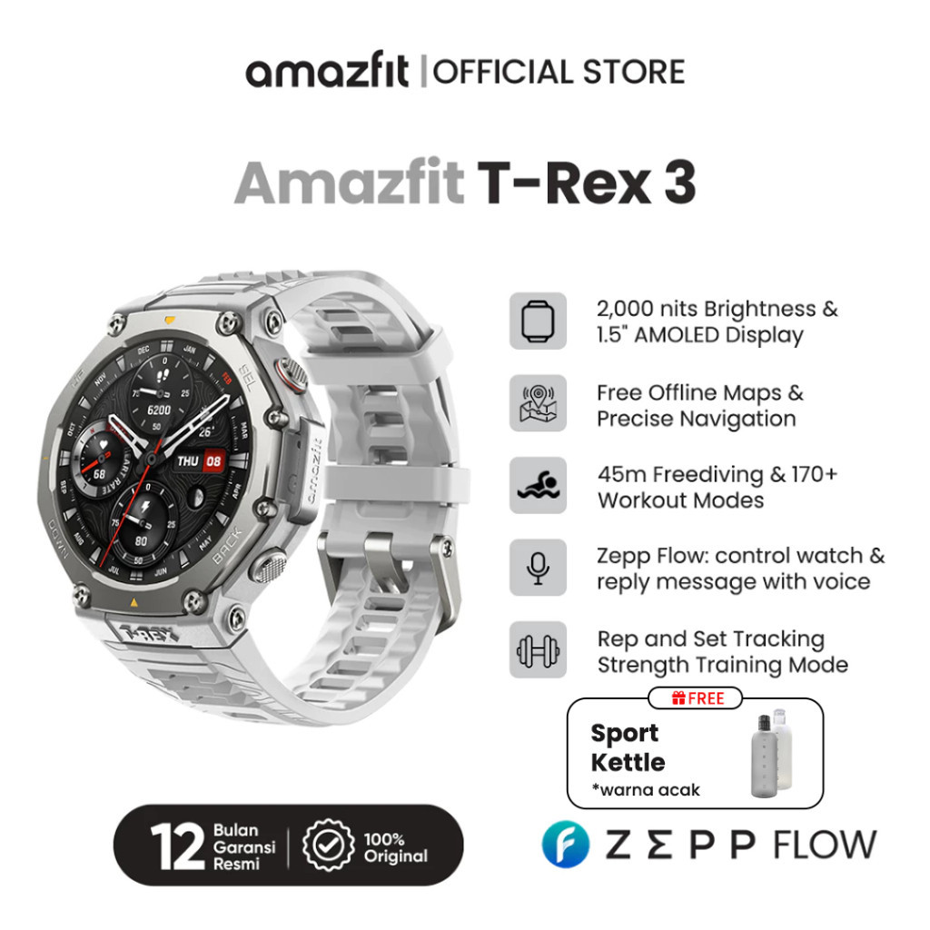 Amazfit T-Rex 3 48mm | Baterai Hingga 20 Hari | 177 Mode Olahraga | Jam Tangan Pria Anti Air | Jam T
